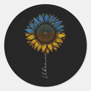 Vintage Ukraine Flag And Sunflower Design Support  Classic Round Sticker