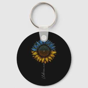 Vintage Ukraine Flag And Sunflower Design Support Key Ring