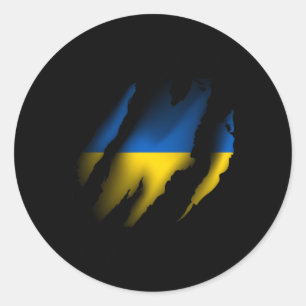 Vintage Ukraine Flag With Tiger Scratch Ripped Ukr Classic Round Sticker