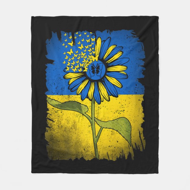Vintage Ukraine Sunflower Butterfly Ukraine Ukrain Fleece Blanket (Front)