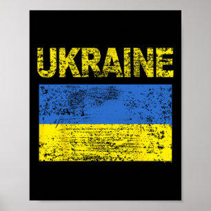 Vintage Ukraine Ukrainian Flag; Distressed Poster