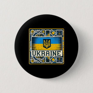 Vintage Ukrainian Nner Fan Ukraine Flag Retro Art 6 Cm Round Badge