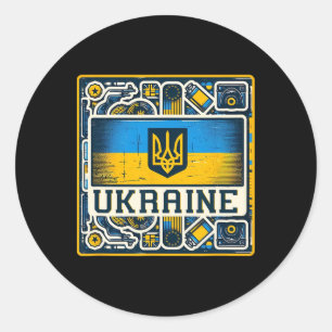 Vintage Ukrainian Nner Fan Ukraine Flag Retro Art Classic Round Sticker
