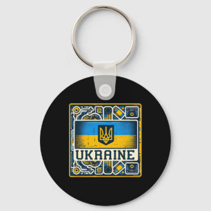 Vintage Ukrainian Nner Fan Ukraine Flag Retro Art Key Ring