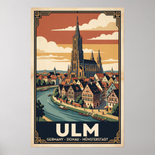 Vintage Ulm Germany Retro Travel Illustration Poster