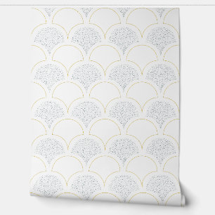 Vintage umbrella pattern - Blue and gold Wallpaper