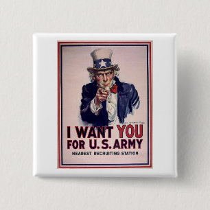 Vintage Uncle Sam Army Recruitment Poster 15 Cm Square Badge