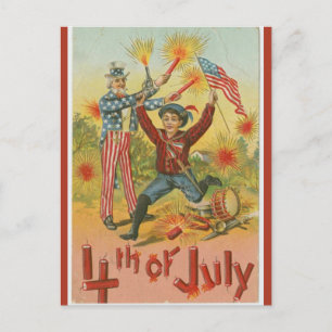 Vintage Uncle Sam Fireworks Fourth of July Postcard