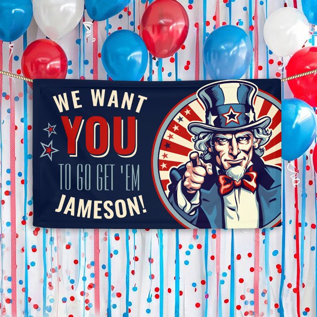 Vintage Uncle Sam Military Going Away Party Banner (Vintage fun patriotic Uncle Sam We Want YOU US Military Going Away farewell party decoration banner )