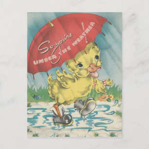 Vintage "Under The Weather" Duck Postcard