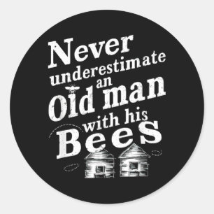 Vintage Underestimate An Old Man Beekeeper Hive Classic Round Sticker
