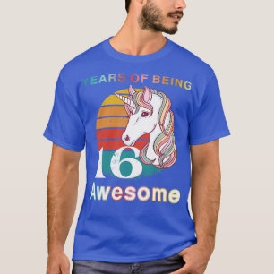Vintage Unicorn 16 Year Of Being Awesome 16th Birt T-Shirt