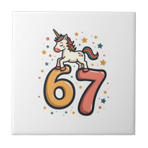 Vintage Unicorn 67 Birthday Party Rainbow Dabbing Ceramic Tile