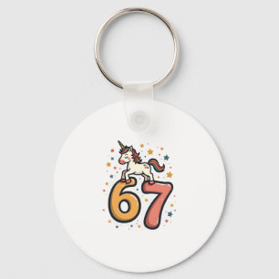 Vintage Unicorn 67 Birthday Party Rainbow Dabbing Key Ring