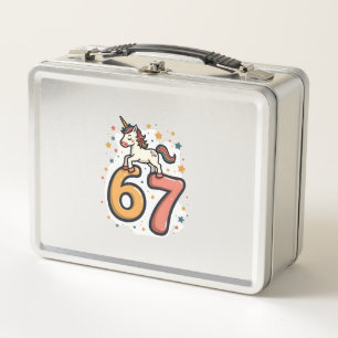 Vintage Unicorn 67 Birthday Party Rainbow Dabbing Metal Lunch Box