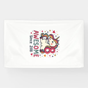 Vintage Unicorn 8 Awesome Since 2018 Rainbow 8th B Banner