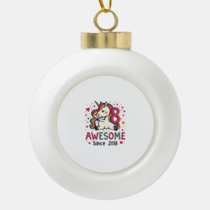 Vintage Unicorn 8 Awesome Since 2018 Rainbow 8th B Ceramic Ball Christmas Ornament
