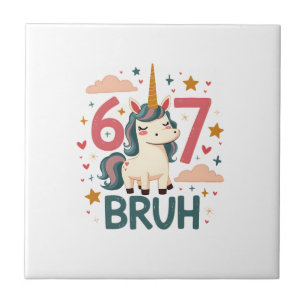 Vintage Unicorn Dab 6th Birthday Bruh Cute Pastel Ceramic Tile