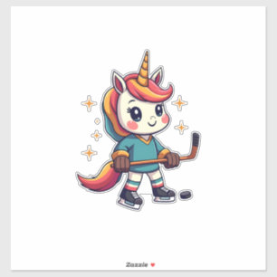 Vintage Unicorn Hockey Cartoon Cute Rainbow Ice Sk