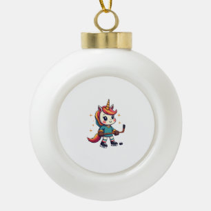 Vintage Unicorn Hockey Cartoon Cute Rainbow Ice Sk Ceramic Ball Christmas Ornament