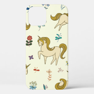 Vintage unicorn in forest flowers colour illustrat iPhone 12 case