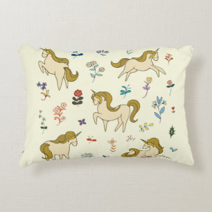 Vintage unicorn in forest flowers colour illustrat decorative cushion