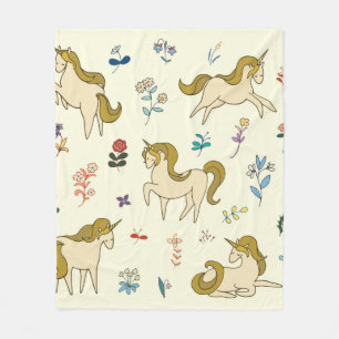 Vintage unicorn in forest flowers colour illustrat fleece blanket