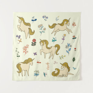 Vintage unicorn in forest flowers colour illustrat tapestry