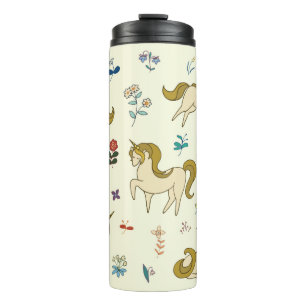 Vintage unicorn in forest flowers colour illustrat thermal tumbler