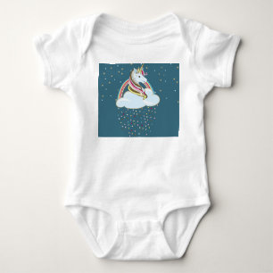 Vintage Unicorn: Rainbow Clouds Illustration Baby Bodysuit