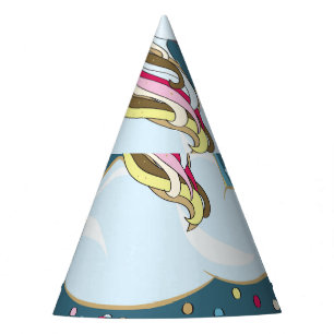 Vintage Unicorn: Rainbow Clouds Illustration Party Hat