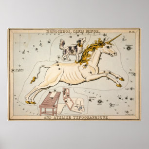 Vintage Unicorn Star Constellation Map Print