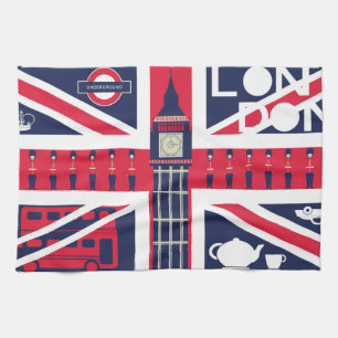 vintage union jack flag with london decoration tea towel