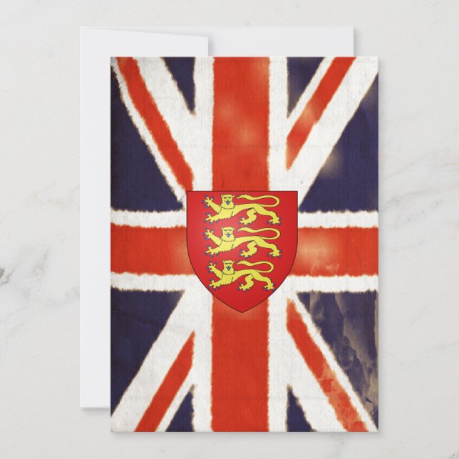 Vintage Union Jack With Coat Of Arms Invitations (Front)