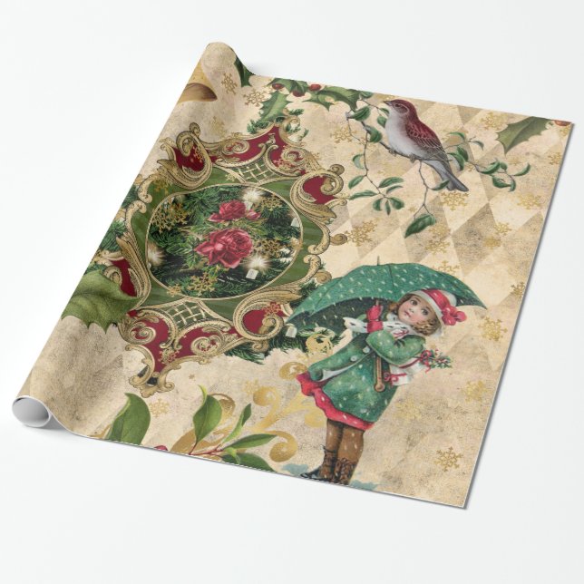 Vintage Unique Christmas Gift  Wrapping Paper (Unrolled)