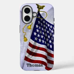 Vintage United States Flag Etching Editable iPhone 16 Case