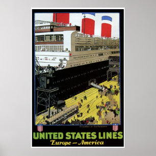Vintage United States Lines Europe America Poster