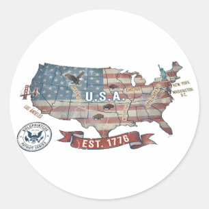 Vintage United States Map - American Patriot Wilde Classic Round Sticker