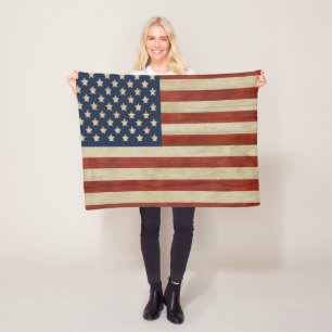 Vintage United States of America Flag Fleece Blanket
