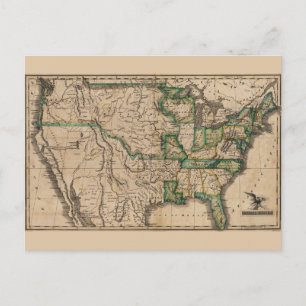 Vintage United States of America Map (1823) Postcard