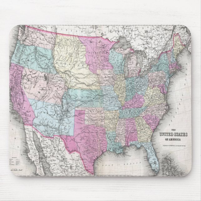 Vintage United States of America Map (1857) Mouse Pad (Front)
