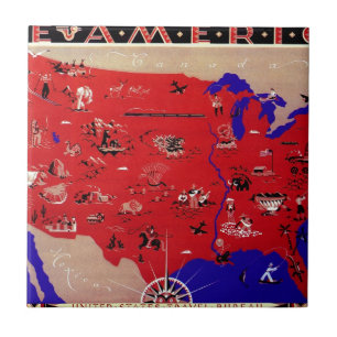 Vintage United States of America Travel Bureau Map Ceramic Tile