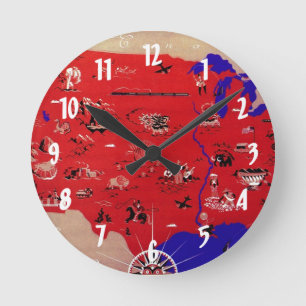 Vintage United States of America Travel Bureau Map Round Clock