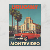 Vintage Uruguay Travel Poster Convertible Car