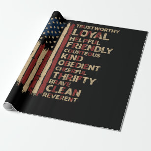 Vintage US America Flag Scouting Scout Law Wrapping Paper