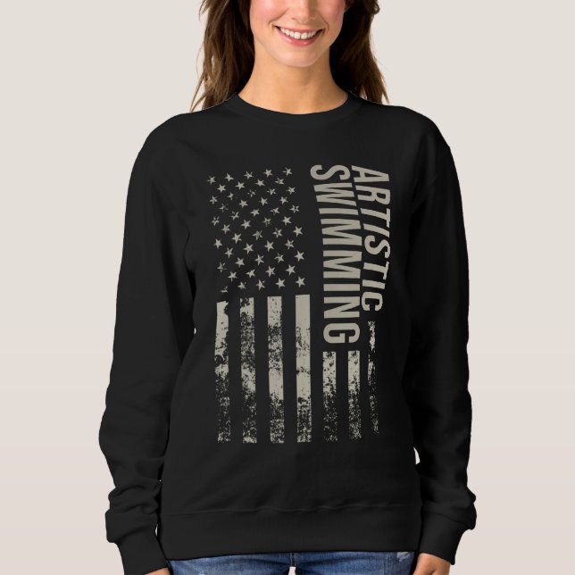 Vintage US American Flag Artistic Swimming Sweatshirt (Front)