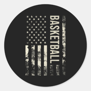 Vintage us american flag basketball premium classic round sticker