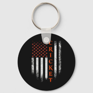 Vintage Us American Flag Cricket Player Patriotic Key Ring
