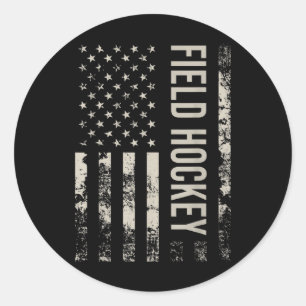 Vintage Us American Flag Field Hockey Classic Round Sticker