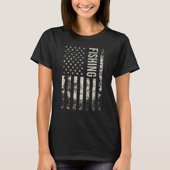 Vintage US American Flag Fishing T-Shirt (Front)